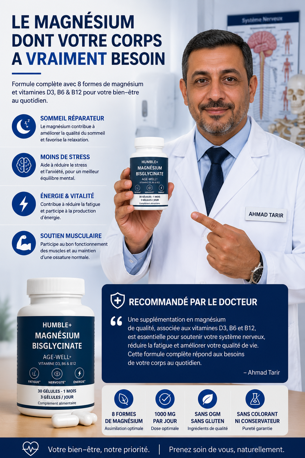 Magnésium Bisglycinate HUMBLE+ (30 Gélules) - Sommeil, Stress & Énergie